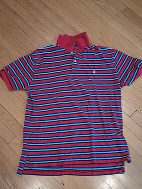 Ralph Lauren Red and Blue Striped Polo